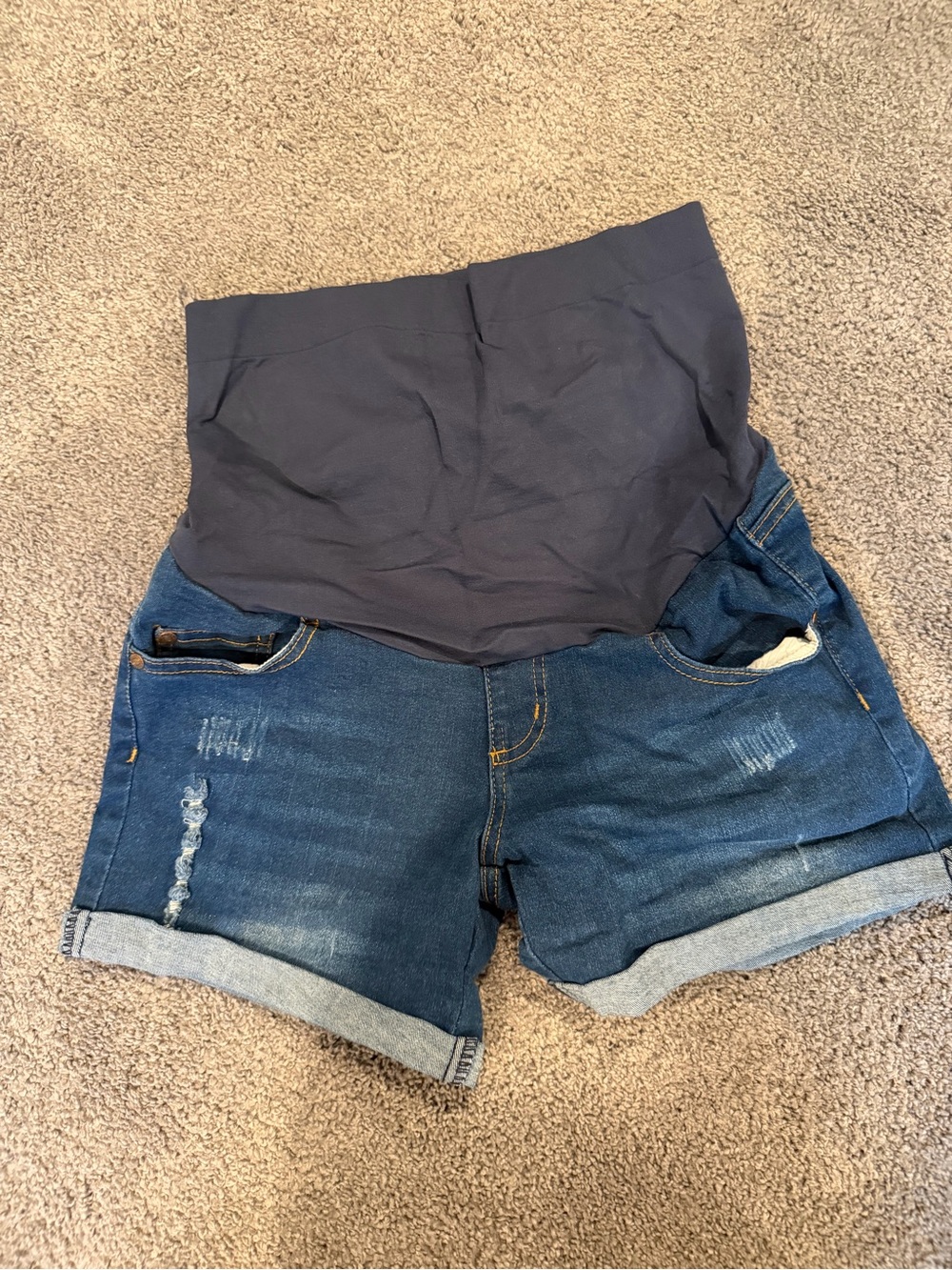 Maternity Denim Shorts with Navy Overband